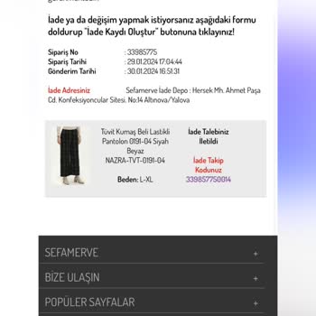 Sefamerve İnternet Mağazasından İade Sürecinde Yaşanan Sorunlar