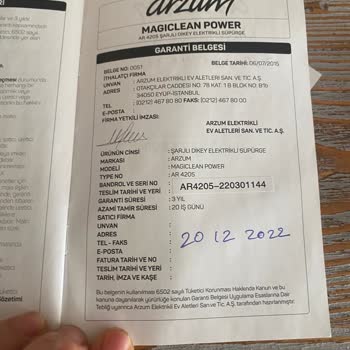 Arzum Dikey Süpürge Garanti Sorunu