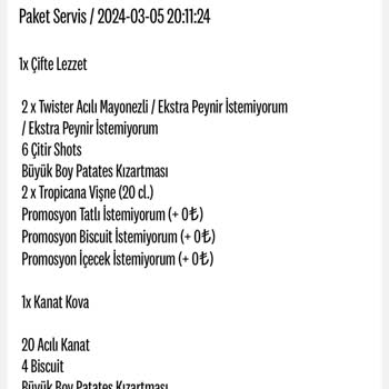 KFC Eksik Gelen Siparişin Ödemesinin Alınması