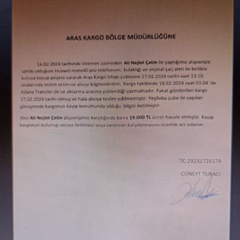 Aras Kargoda Kaybolan Ürünüm.