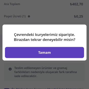 Getir Çarşı Kurye Yok