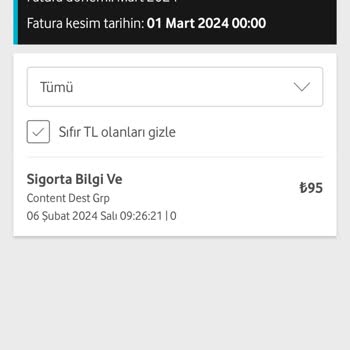Vodafone Content Dest Grp Adına 95 TL Fazla Fatura Gelmiş