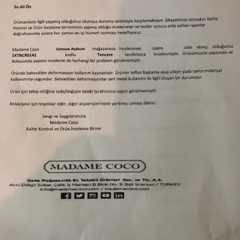 Madame Coco/UYGUN Görülmeyen İade Yeniden Değerlendirme Talebi