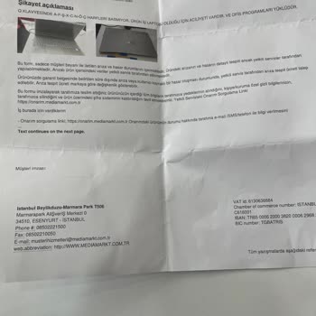 Media Markt Garanti Kapsamındaki Notebookun Kargoda Zarar Görmesi