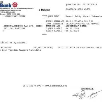Denizbank İcra Avukat Masrafı