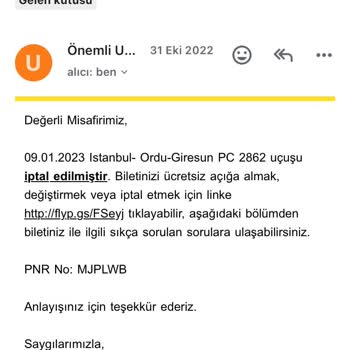 Pegasus Hava Yolları Tarafından Bilet İptal