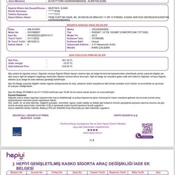 "hep İyi Sigorta" İkame Araç Problemi