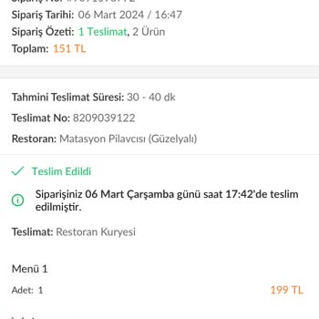 Matasyon Pilavcısı Teslimat Sorunu