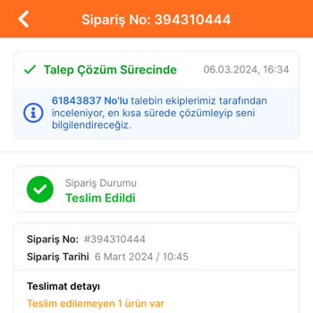 Migros Sanal Market Eksik Ürün Teslimi