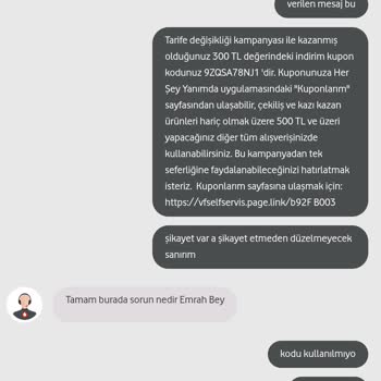 Tarife Değişikliği Karşılığında Verilen Her Şey Yanımda Kodu Geçersiz