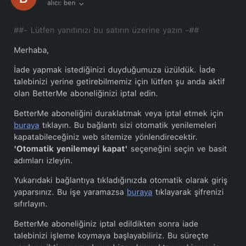 Betterme Paramı Geri İstiyorum