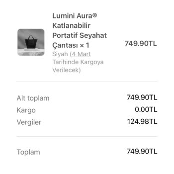 Lumini Aura Siparişime Ulaşamıyorum. Geri Dönüş İstiyorum