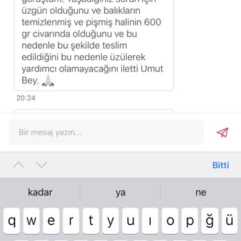 Yemek Sepeti Ayıklanmış Denerek 1 Kilo Balığın 600 Gram Yollanması.