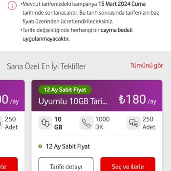 Vodafone Yanımda Önerilen Tarife Fiyatları Çok Yüksek!