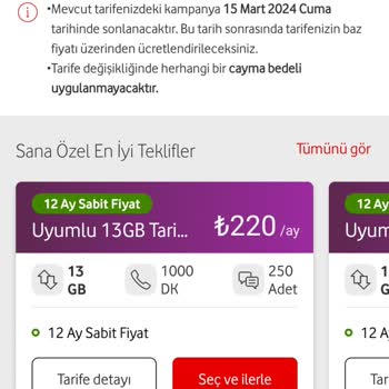 Vodafone Yanımda Önerilen Tarife Fiyatları Çok Yüksek!