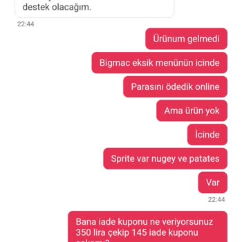 McDonald's Ana Yemeğim Eksik Geldi