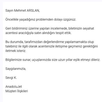 Obilet Veya Anadolu Jet Tarafından İade Edilemeyen Uçak Bileti