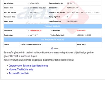 Aras Kargo Teslim Edildi Gözükmesine Rağmen Teslim Edilmedi