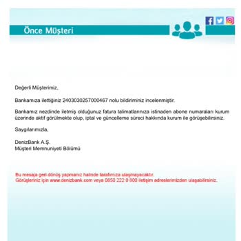 Denizbank Otomatik Ödeme Talimat İptal Edilememe