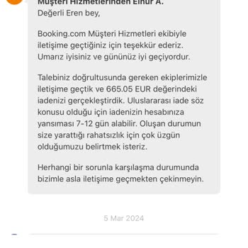 Booking.cok' Un Paramızı İade Etmemesi