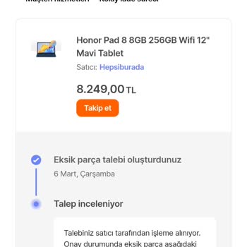Hepsiburada Honor Pad8 İçin Klavyeli Kılıf Hediyesi Gönderilmedi