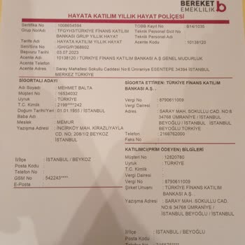 Bereket Emeklilik Vefat Durumunda Hayat Sigortası