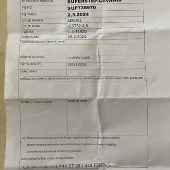 SuperStep Satmış Olduğu Adidas Marka Ürünü Geri Almıyor