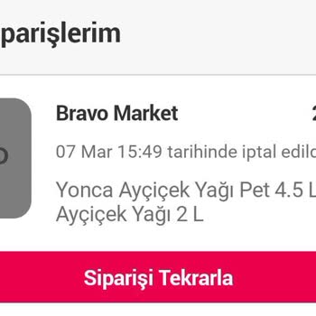 Yemeksepeti Mahalle Yemeksepeti Çarşıdan Aldığım Ürün Açıklama Yapılmadan İptal Edildi