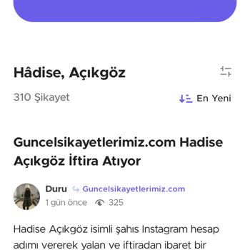 Guncelsikayetlerimiz.com Hadise Açıkgöz İftira Atıyor