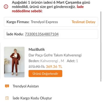 Trendyol Mazi Butik Ürün İade Ve Müşteri Memnuniyetsizliği
