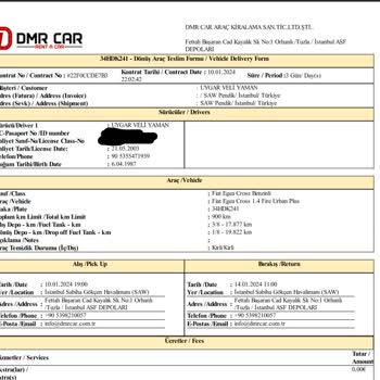 Dmr Car Araç Kiralama Depozito 250 Euro Geri Göndermiyorlar
