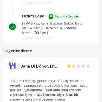 Getir Yemek İptal Edilemeyen Yemek