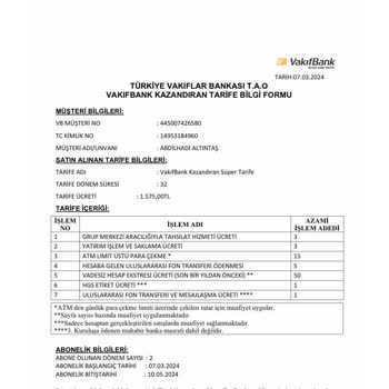 VakıfBank Kazandıran Tarife İle Kesilen 1575 TL Yi Geri İstiyorum
