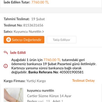 Güler Kuyumculuk (gulerkuyumculuk.com)   İadeyi Reddetmesi