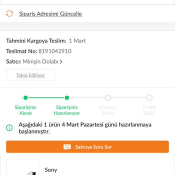 Trendyol Aldığım Siparişimi Göndermiyor