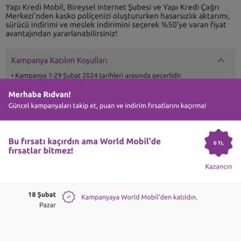 Yapı Kredi Bankası Gereken Puan Yatmamıştır