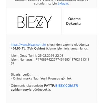 Biezy Butik Para İadesi İstiyorum