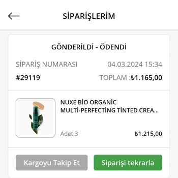 Farmareyon Nuxe Hatalı Ürün Gönderimi