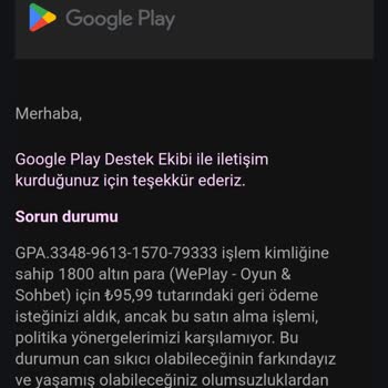 Google Play Store Ücret İadesi