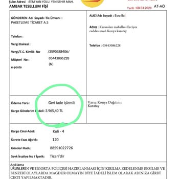 Nefis Kurumsal Paketleme Alınan Kapora Ve Kargo Ücretinin Mağduriyeti