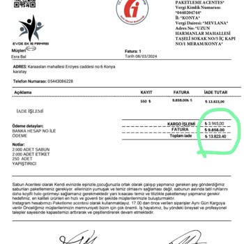 Nefis Kurumsal Paketleme Alınan Kapora Ve Kargo Ücretinin Mağduriyeti