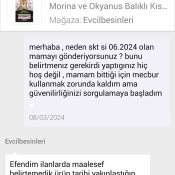 N11 Evcilbesinleri Satıcısı SKT Yakin Kedi Maması Yollaması