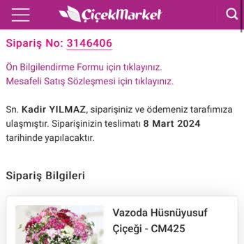 Çiçek Market Sipariş Ulaşmadı. Yardım Lütfen