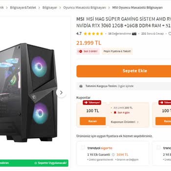 Trendyol'dan Bilgisayar Almak Pişmanlık.