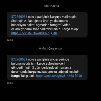 Aras Kargo Bilgilendirme Mesajı Gelmedi