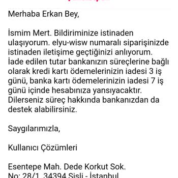 Yemek Sepeti Para İadesi Yapmıyor.