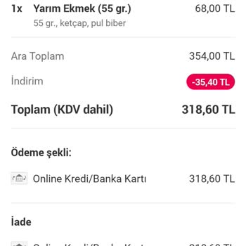 Yemek Sepeti Para İadesi Yapmıyor.