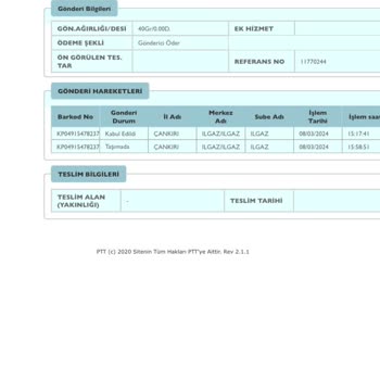PTT Kargo Alışveriş Yaptığım Site Benden Fazla Ödeme Aldı