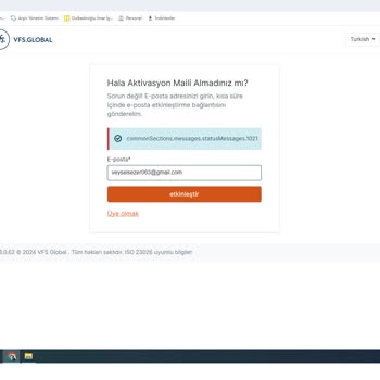 VFS Global E-posta Etkinleştirme Linki