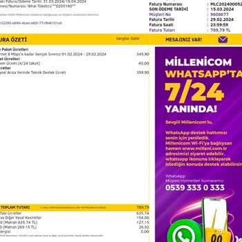 Millenicom Haksız Fazla Ücret Yansıması